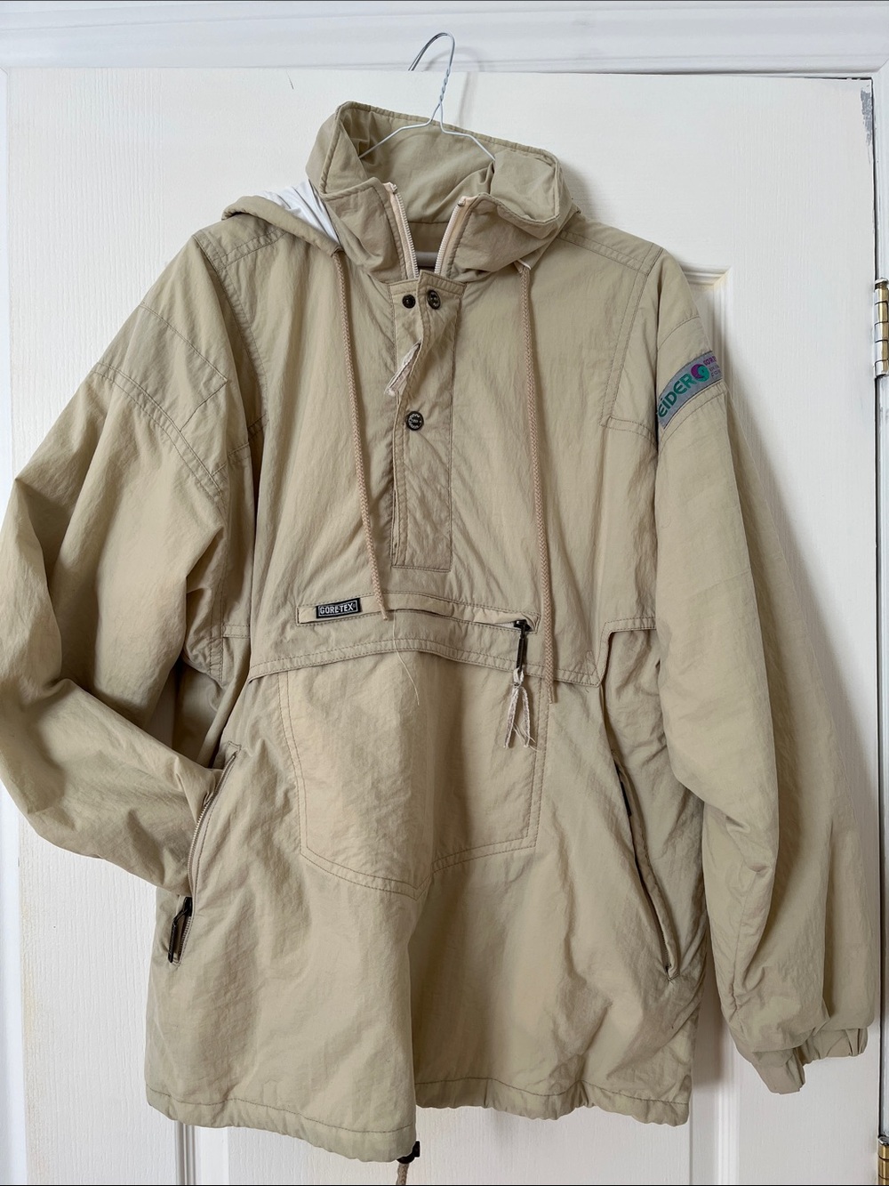 GORE-TEX Tan Hooded Pullover Windbreaker Anorak size L vintage eider